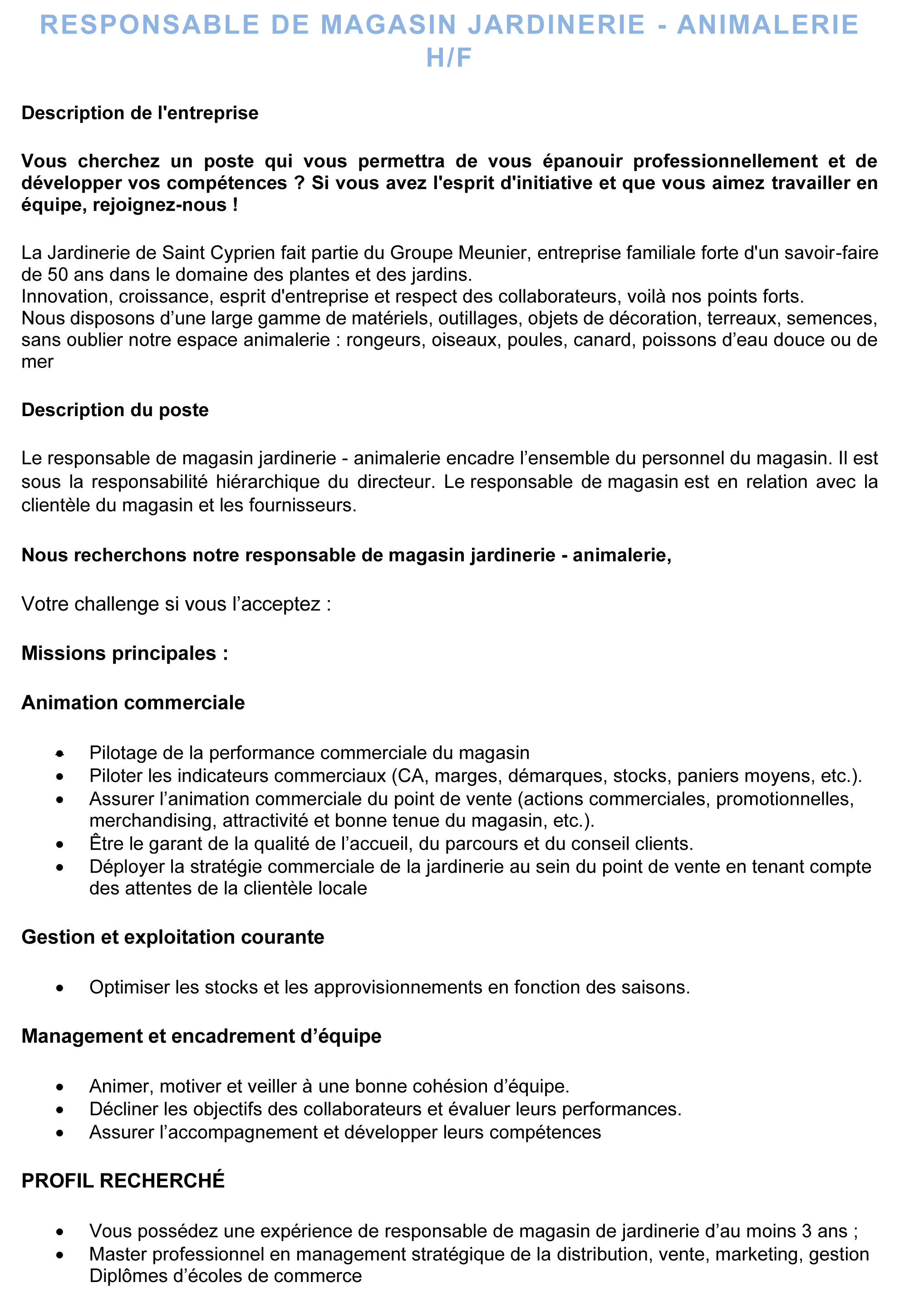 Responsable de magasin jardinerie 1